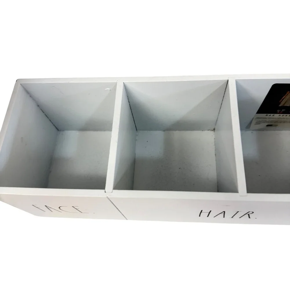 Rae Dunn Vanity Organizer Wood White Face Hair Body 4 Compartment